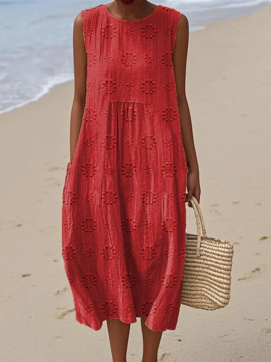Aikaterini - Elegant Sleeveless Cotton Pocket Dress