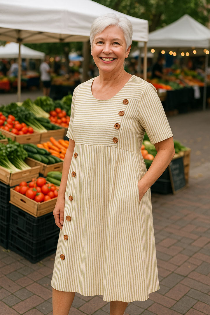 Brienne | Striped Button-Detail Midi Dress