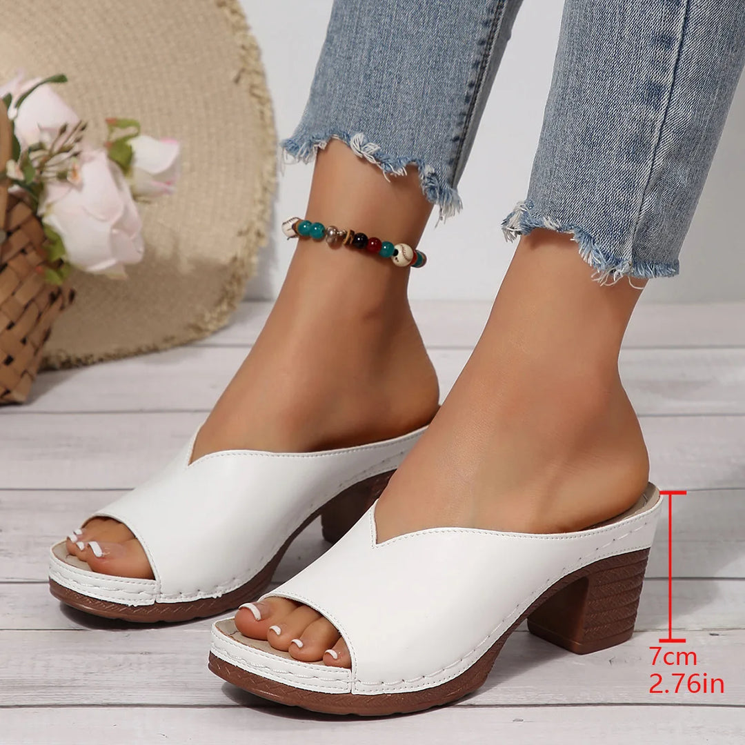 Roma Peep Toe Block Heel Sandals