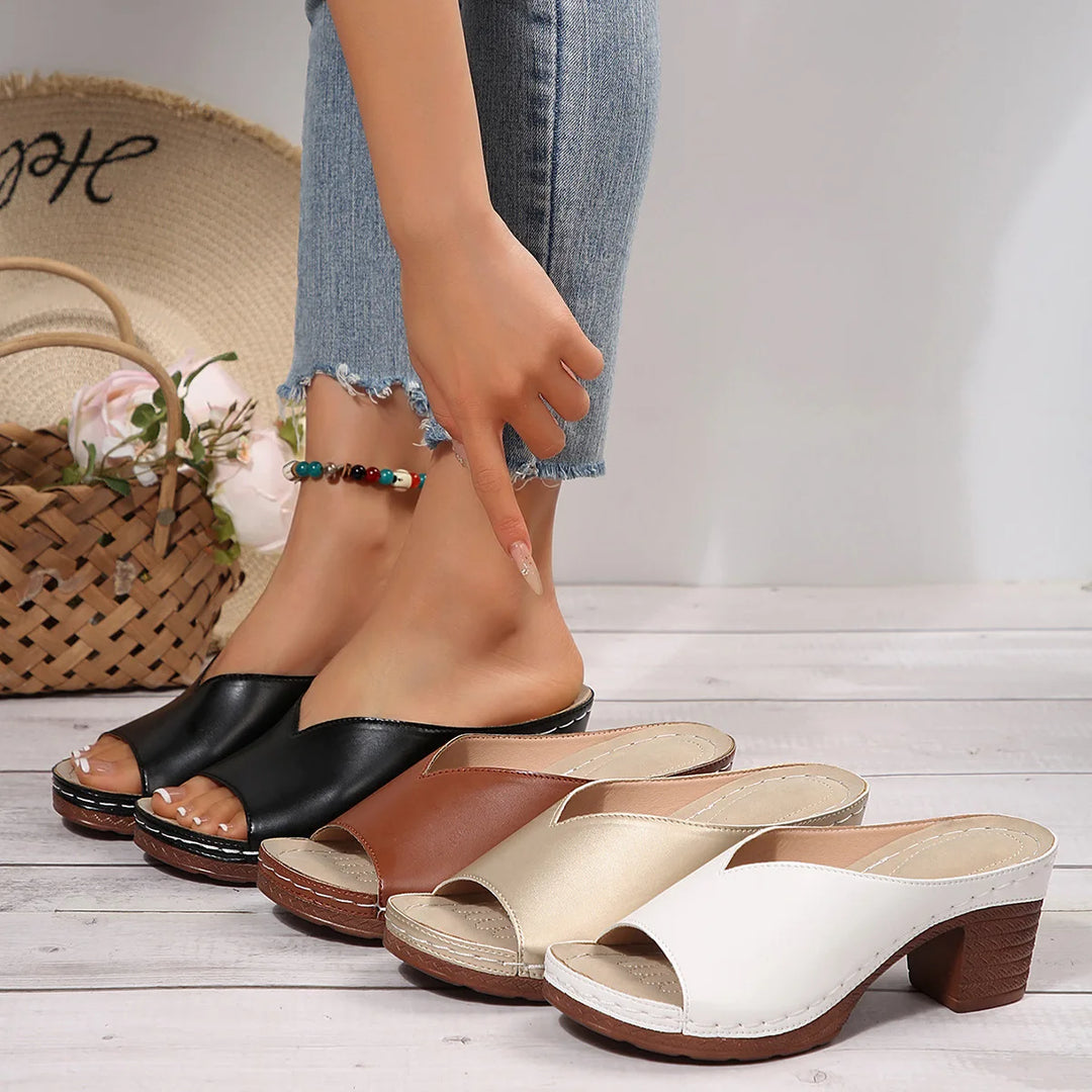 Roma Peep Toe Block Heel Sandals
