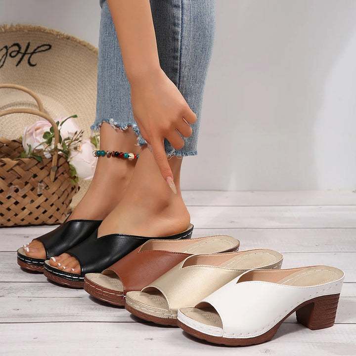 Roma Peep Toe Block Heel Sandals