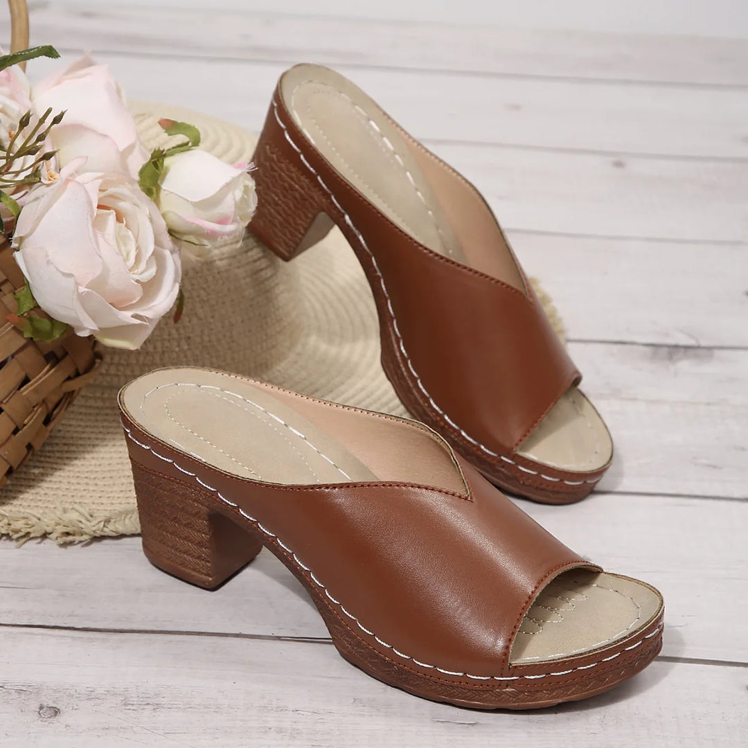 Roma Peep Toe Block Heel Sandals