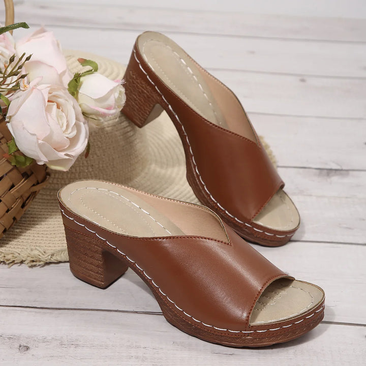 Roma Peep Toe Block Heel Sandals