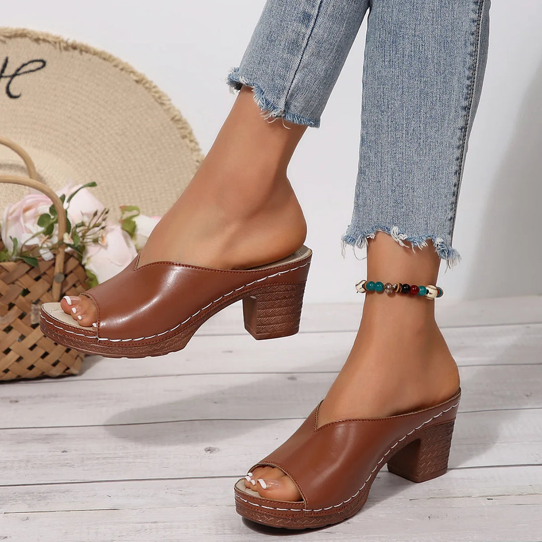 Roma Peep Toe Block Heel Sandals