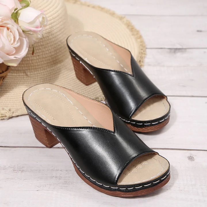 Roma Peep Toe Block Heel Sandals