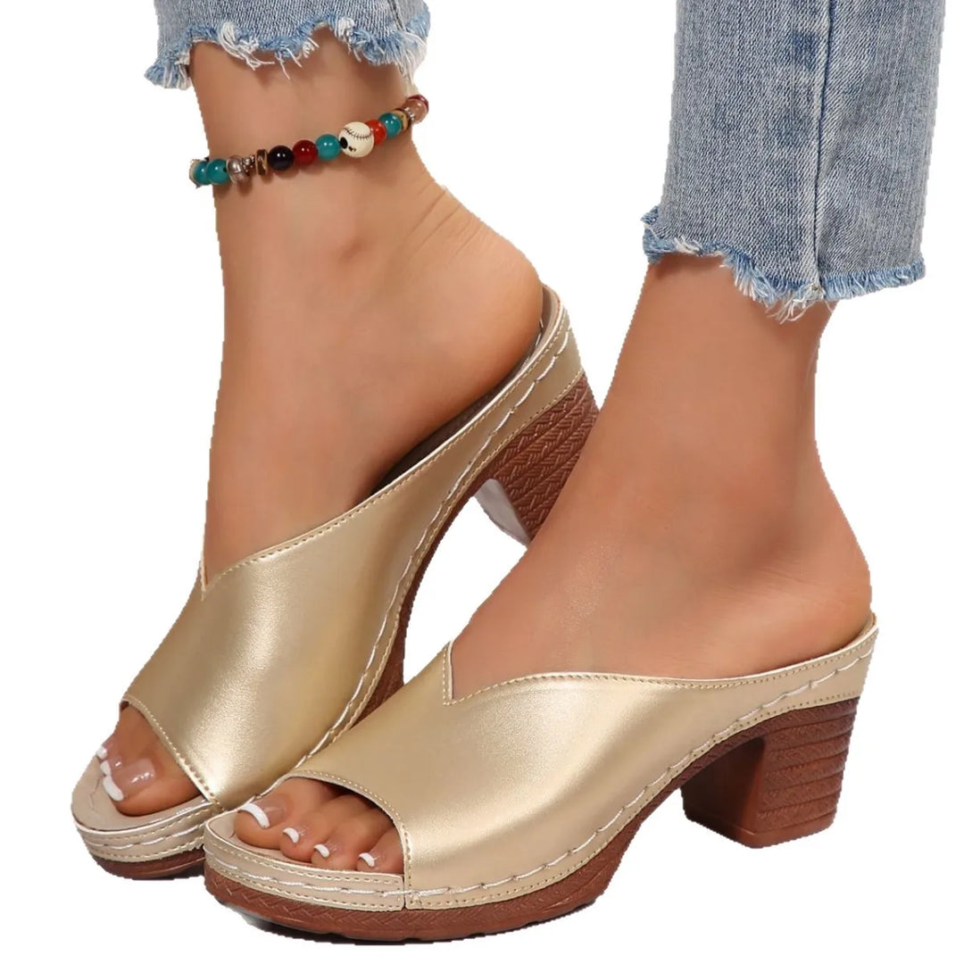Roma Peep Toe Block Heel Sandals