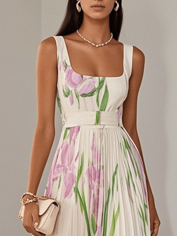 Ella | Floral Pleated Maxi Dress