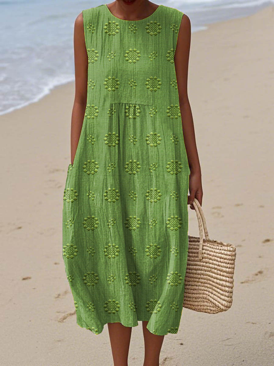 Aikaterini - Elegant Sleeveless Cotton Pocket Dress