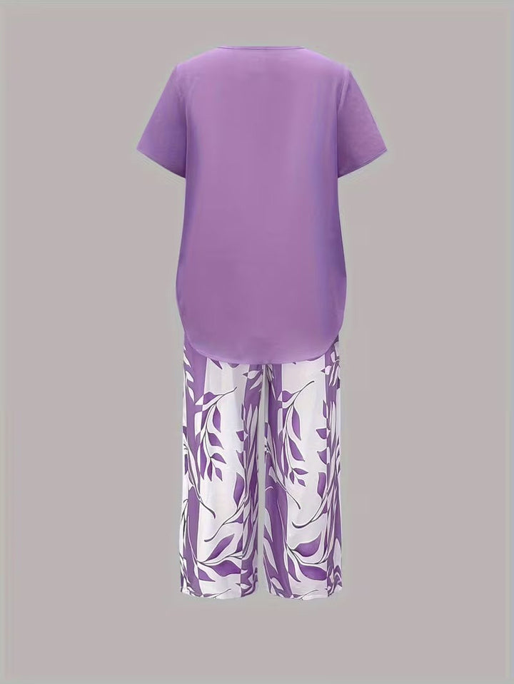 Elmyra™ | Casual Leaf Print Two-Piece Set