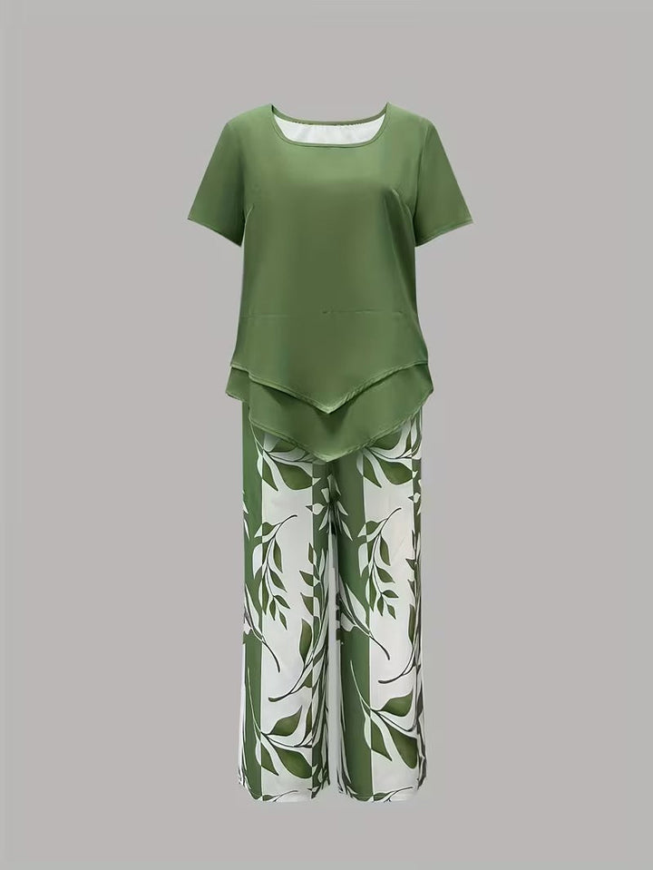 Elmyra™ | Casual Leaf Print Two-Piece Set