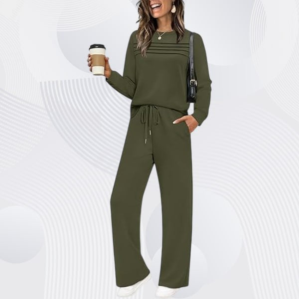 Women’s Crew Neck Lounge Set – Soft Cotton Top & Drawstring Pants