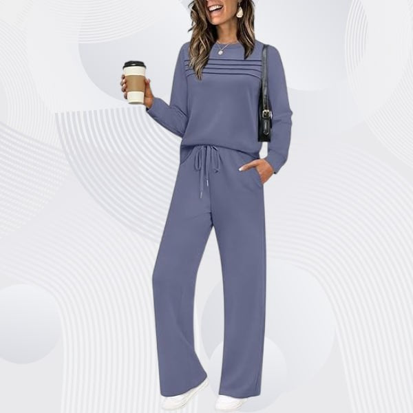 Women’s Crew Neck Lounge Set – Soft Cotton Top & Drawstring Pants