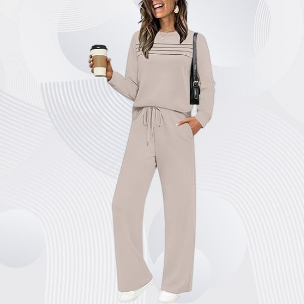 Women’s Crew Neck Lounge Set – Soft Cotton Top & Drawstring Pants