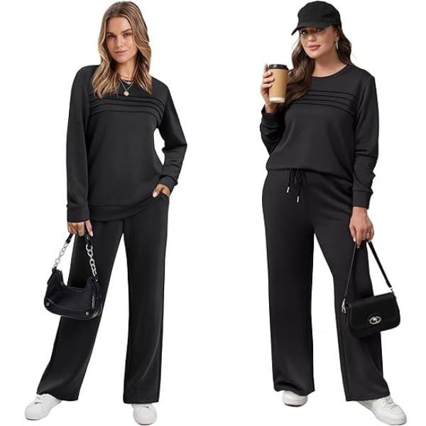 Women’s Crew Neck Lounge Set – Soft Cotton Top & Drawstring Pants
