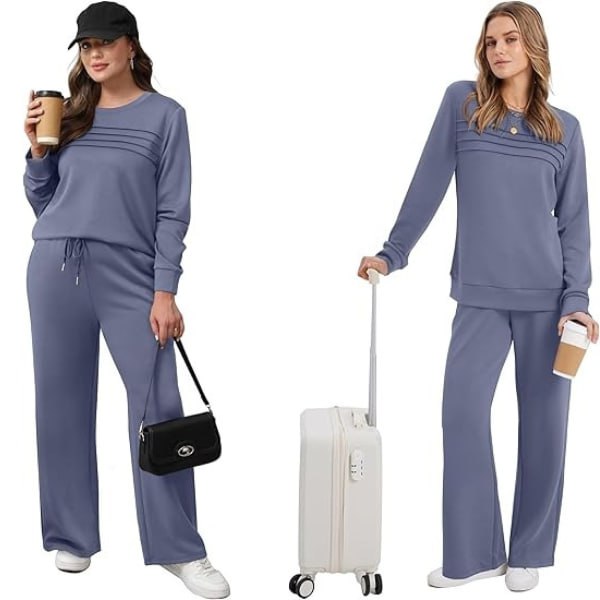 Women’s Crew Neck Lounge Set – Soft Cotton Top & Drawstring Pants